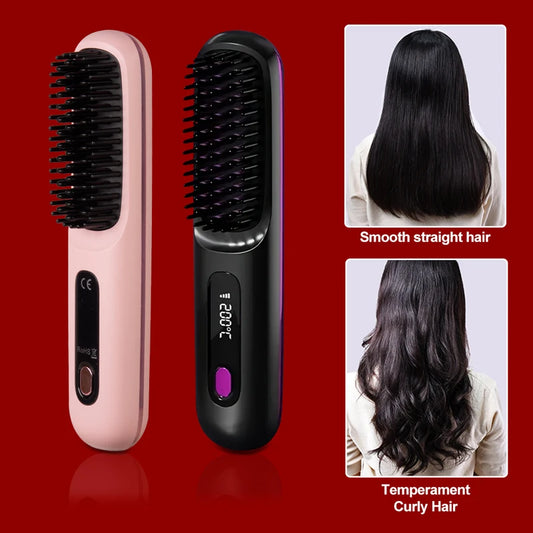 Portable Cordless Straightener Hair Comb Electric Negative Ion Anti Scald Fast Heated Straightening Brush Hair Styling Tool