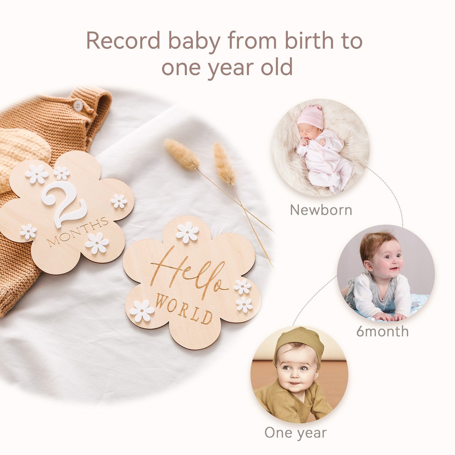 Cartes Étapes Bébé Fleur en Bois - Accessoires Photo Mensuels