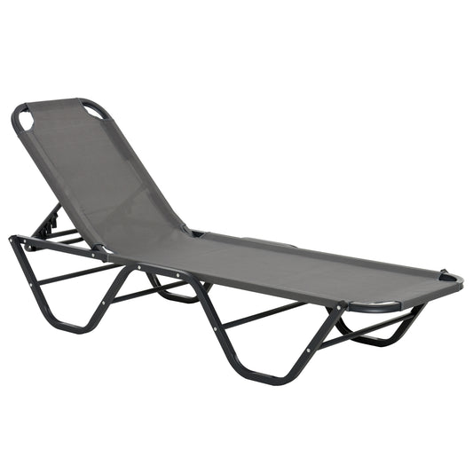 Sun Lounger Relaxed Recliner With 5-Position Adjustable Backrest Aluminium Frame For Pool, Sun Bathing, Grey