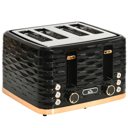Grille-pain 4 tranches au design ondulé, noir