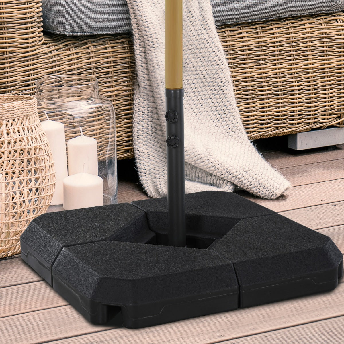 Umbrella Stand Fitting 2" Poles And Steel Base With 4 Fillable Plastic Weights, 4 Gal. Capacity Each - Black
