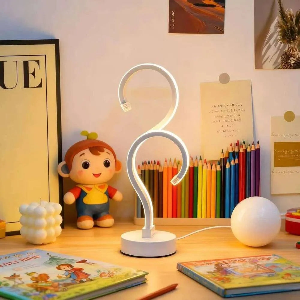 Lampe de bureau double point d'interrogation blanche, USB, 3 couleurs d'éclairage