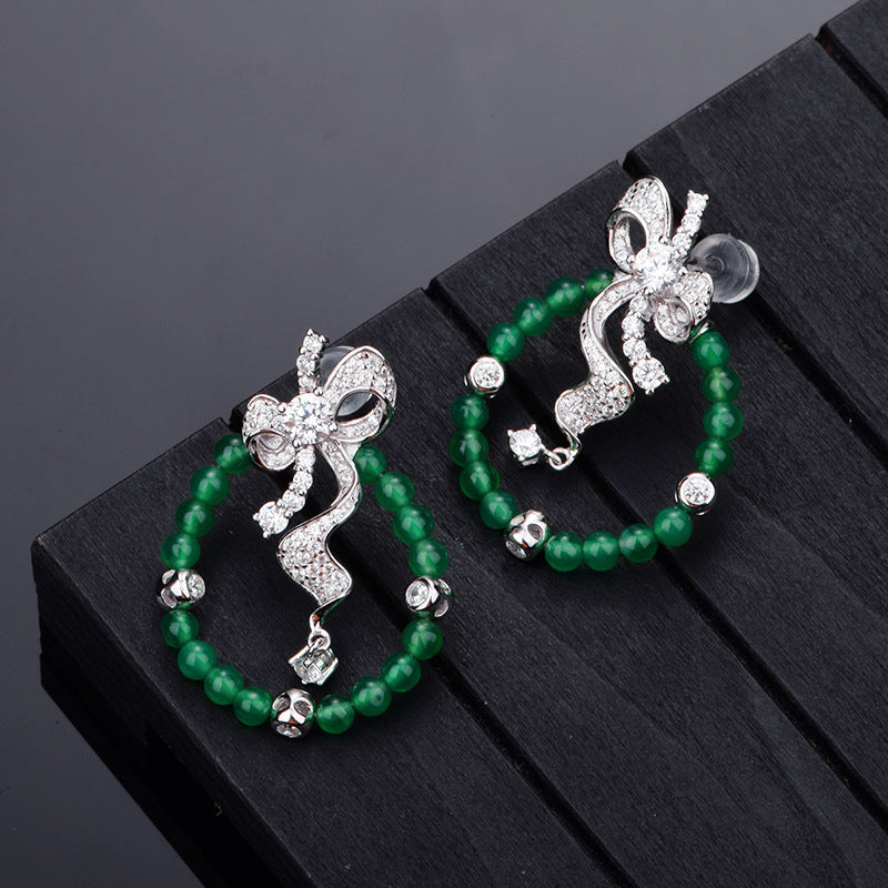 Boucles d'Oreilles Créoles Nœud Argent S925 - Chrysoprase Verte