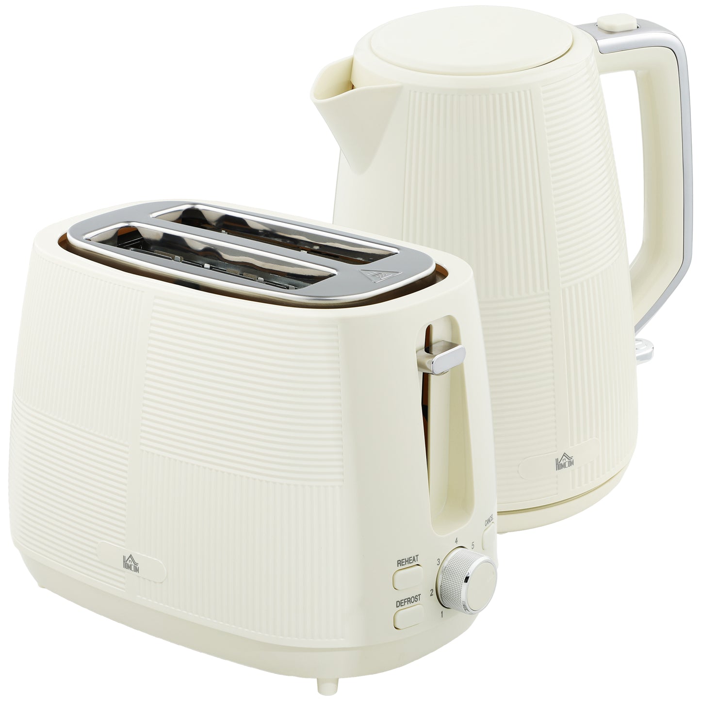 Set bouilloire et grille-pain, bouilloire 1,7 L 3000W, grille-pain 2 tranches 7 niveaux, anti-chauffe à vide, blanc crème