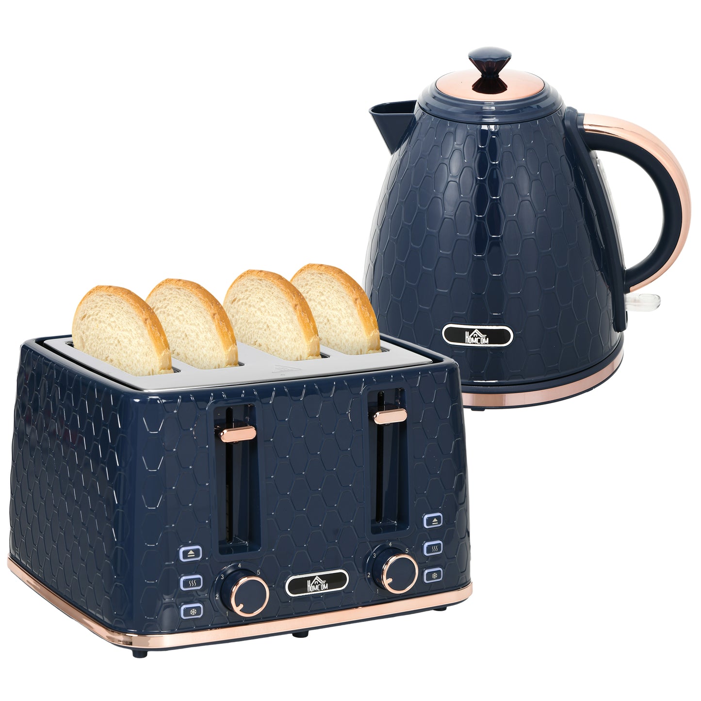 Set bouilloire et grille-pain, bouilloire 1,7 L 3000W avec arrêt auto, grille-pain 4 tranches, bleu