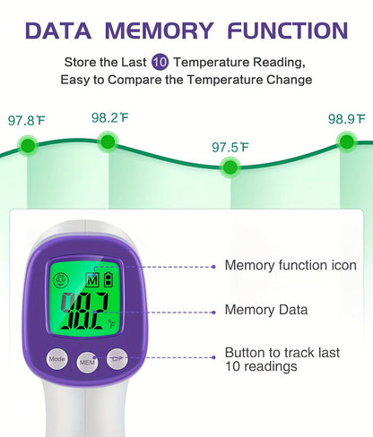 WWDOLL Infrared Forehead Thermometer for Adults - Non-Contact for Formula, Cold & Flu, And Body Temperature (Batteries Not Included, 2x4AAA Batt. Req.) - Accurate Sensor, Fast Response, Fever Alarm, Memory, LCD Display - Idea