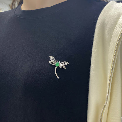 Broche Libellule Argent S925 - Chrysoprase Verte Cabochon