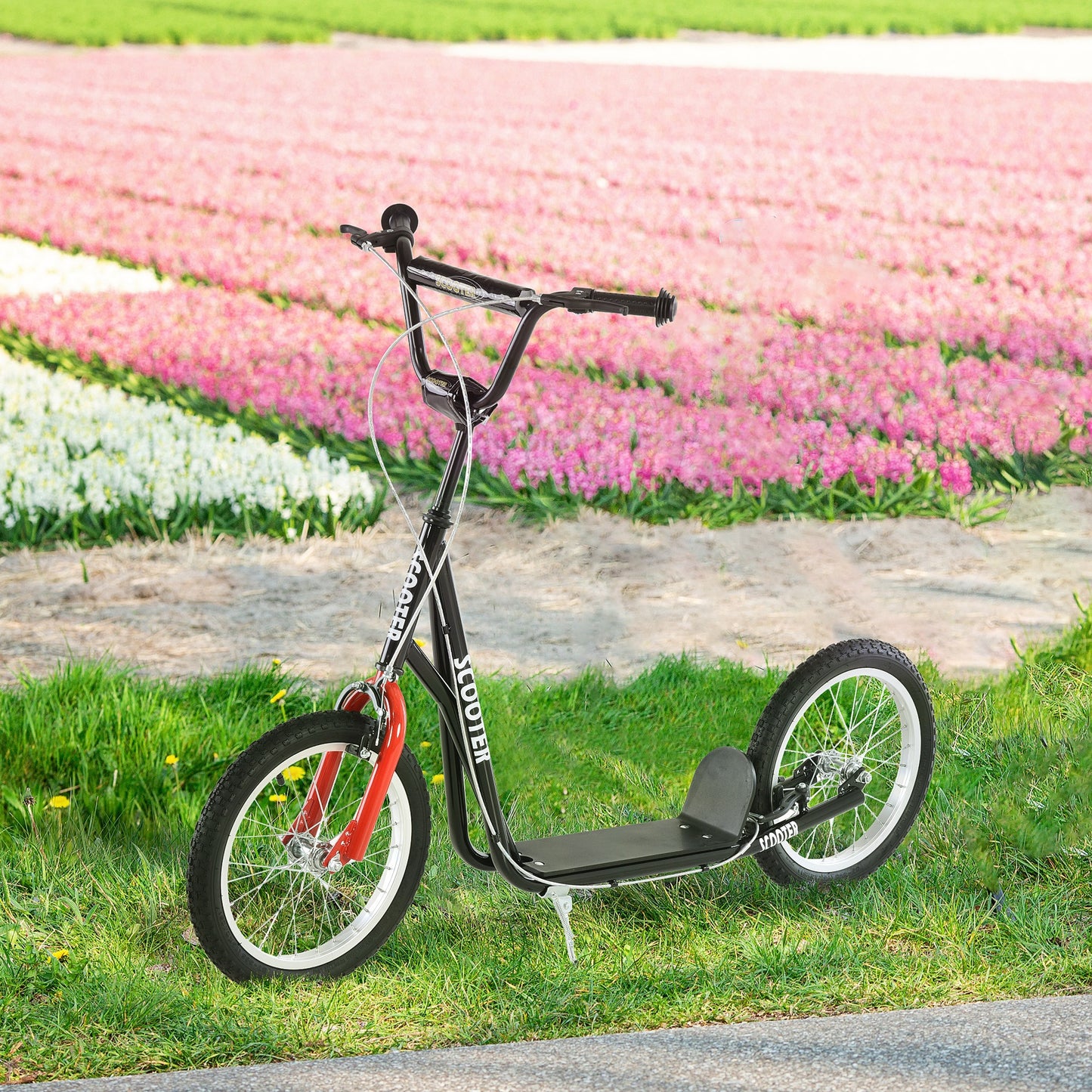 Kids Kick Scooter, Black, Adjustable Handlebar, Dual Rear Brakes, Inflatable Wheels