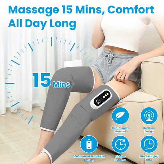 1PCS Cordless Leg Massager Air Compression Massager With Heat Thigh Knee Calf Massager With 3 Modes Adjustable Wrap For Pain Relief