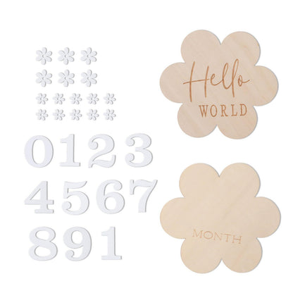 Cartes Étapes Bébé Fleur en Bois - Accessoires Photo Mensuels