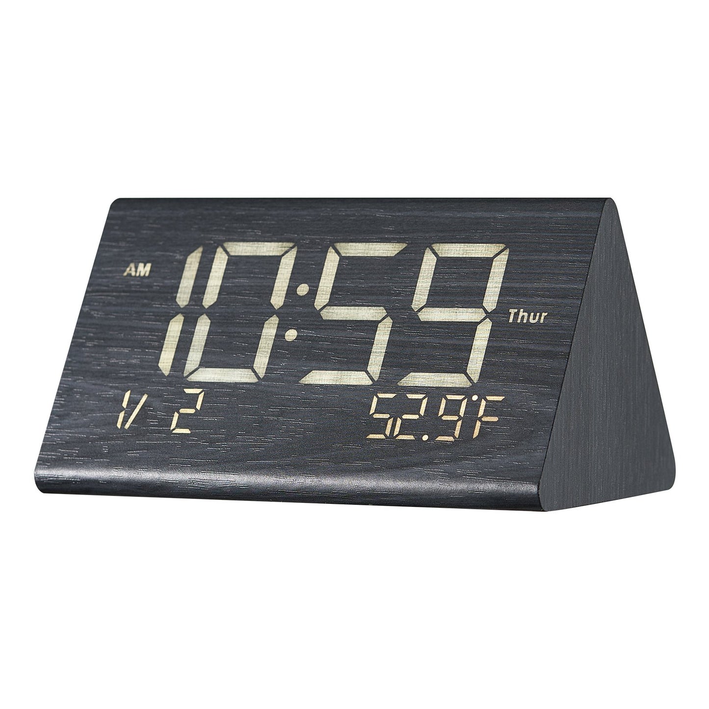 Digital Alarm Clock, Wooden Desk Clock With Dual Alarm, USB Port, Snooze, Night Light, Voice Control, Adjustable Volume, Bedside Desktop Clock With Charger For Bedroom, Kitchen, Office, Black