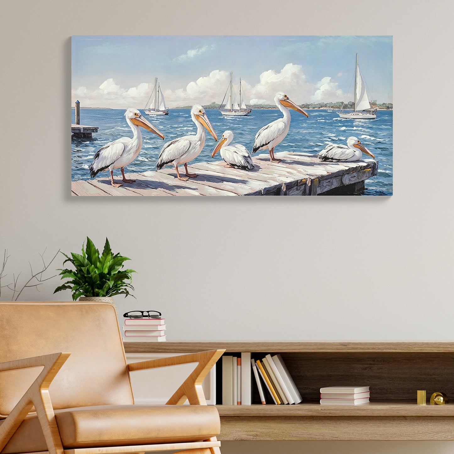 Beach Wall Art - Large Blue Ocean Seagull Canvas Pictures For Living Room Aesthetic Beach Birds Painting Prints Modern Coastal Seascape Artwork Wall Art For Bedroom Decoration 20  X 44