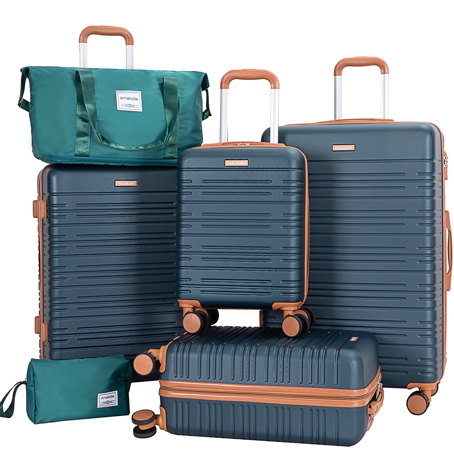 Ensemble de 6 valises rigides ABS avec serrure TSA, vert foncé