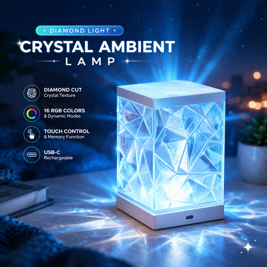 Lampe d'ambiance cristal imprimée en 3D, RGB à télécommande, rechargeable USB-C, veilleuse diamant pour chambre