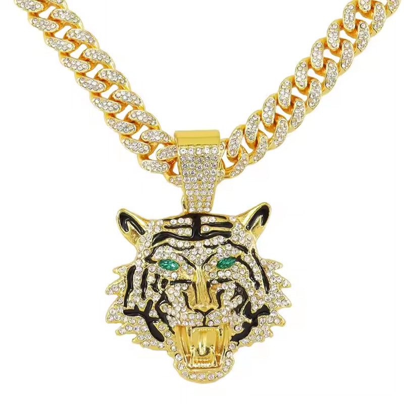 Collier Pendentif Football Tête de Tigre Hip-Hop