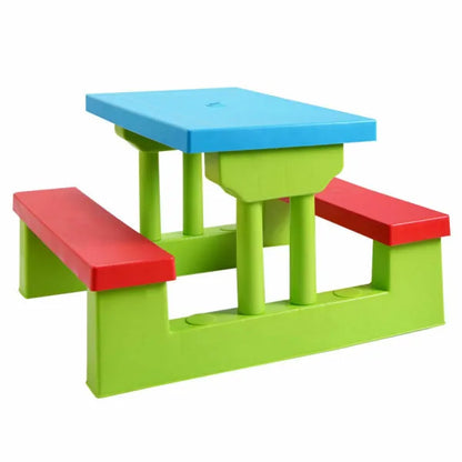 Children Outdoor Picnic Table Set With Foldable UV Protection Umbrella, Lightwei