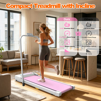 Under Desk Treadmill With Incline, Walking Pad, 2 In 1 Portable Treadmill With H