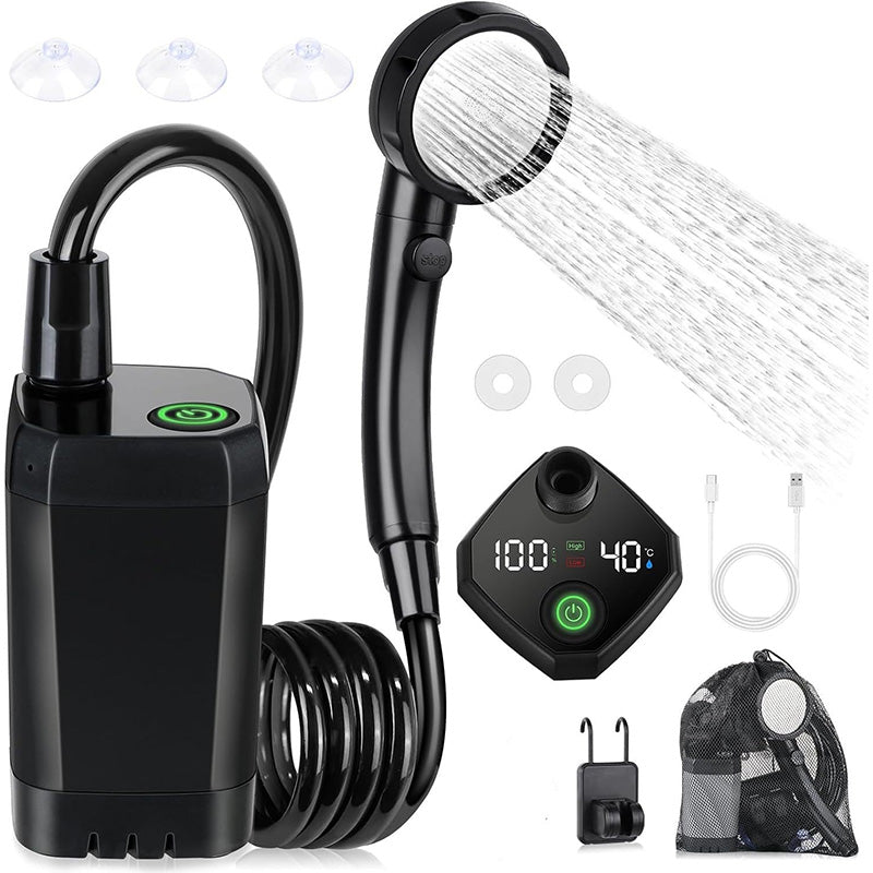 Camping & Hiking Portable Shower - 6000mAh Rechargeable, Full-Screen Digital Display