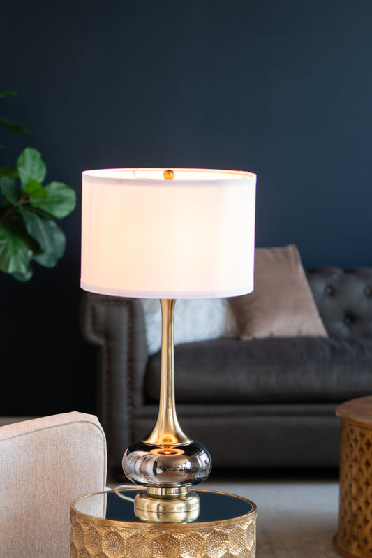 Lampe de table D15x29 avec abat-jour tambour en verre