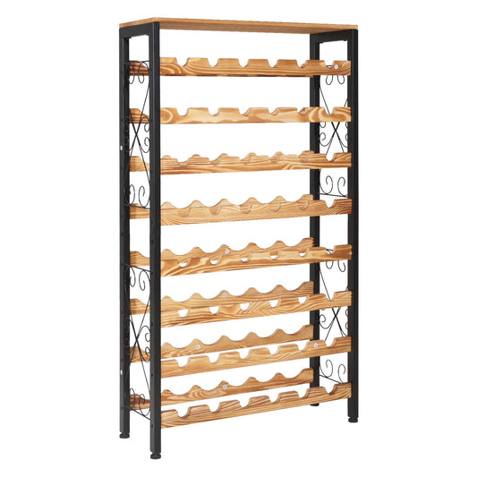 48 Bottle Wine Rack, 8-Tier, Freestanding Floor Display Wine Storage Shelves With Wood Table Top, Easy Assembly, Adjustable Feet, For Kitchen Pantry, Cellar, Bar, Dining Room, Living Room, Black