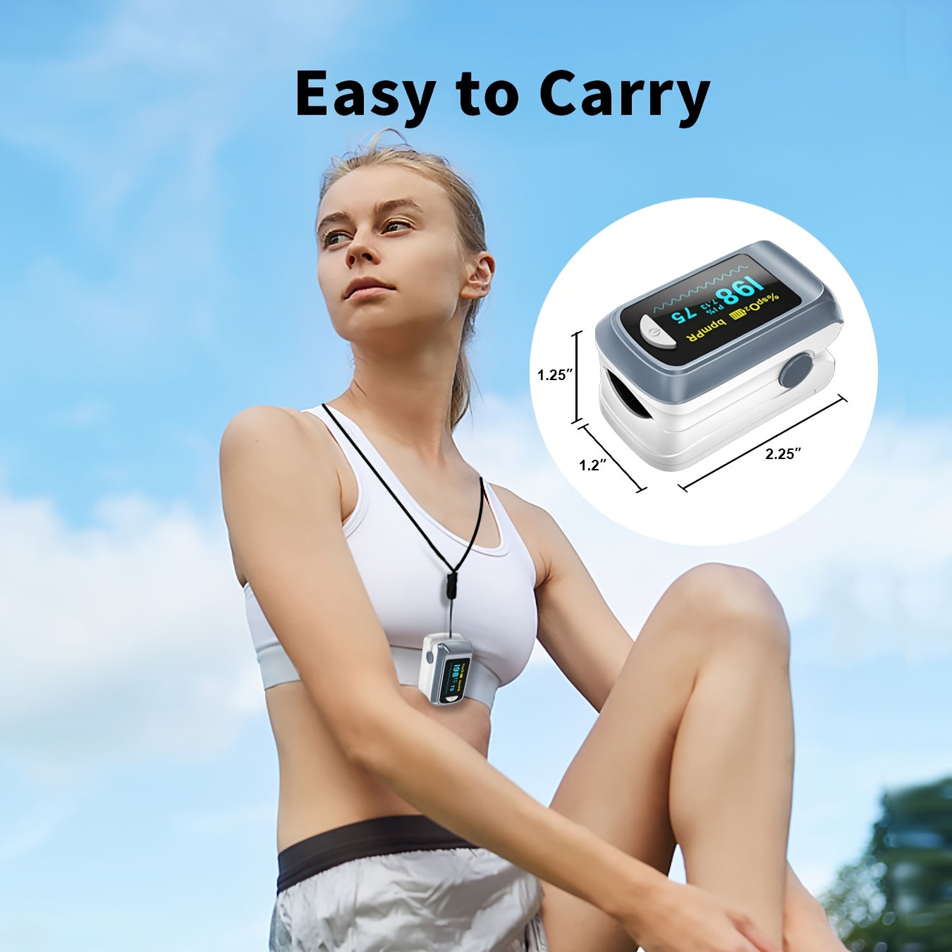 HEALTHTREE Pulse Oximeter Fingertip SpO2 Heart Rate Monitor - Blood Oxygen Saturation Monitor with LCD Display, Battery-Powered (AAA), Compact Design for Home, Travel & Aviation Use, Travel Health Tool, Modern Medical Device,