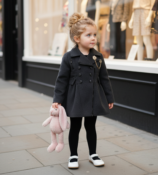 Girls Wool-Blend  Coat Warm Long Vintage Jacket For Kids 3-5 Years Toddler