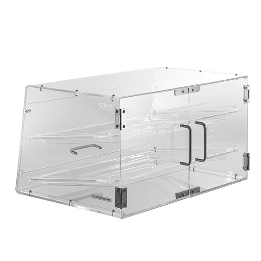 Pastry Display Case, 2-Tier Commercial Countertop Bakery Display Case, Acrylic Display Box With Rear Door Access & Removable Shelves, Keep Fresh For Donut Bagels Cake Cookie, 20.7"x13.2"x11.9"