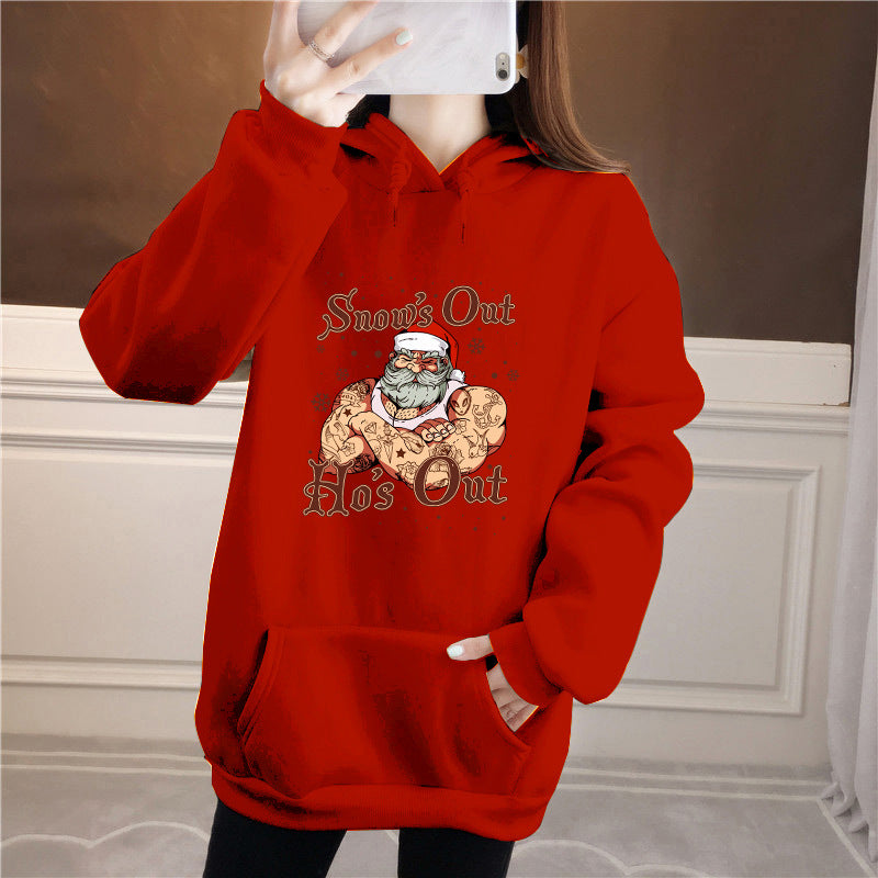 Muscle man funny Santa print hoodie