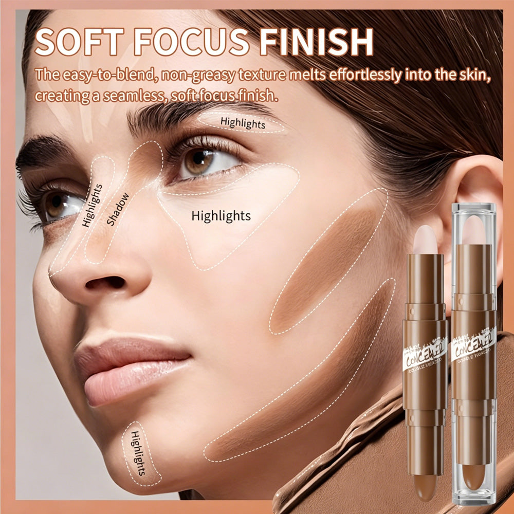 3PCS Dual - Ended Contour Stick, 2 - in - 1 Highlighter & Bronzer Stick, Waterpr