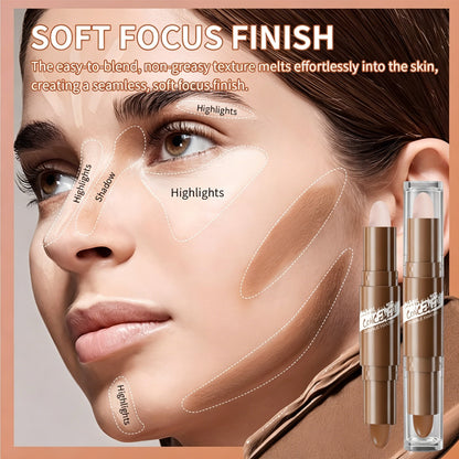 3PCS Dual - Ended Contour Stick, 2 - in - 1 Highlighter & Bronzer Stick, Waterpr
