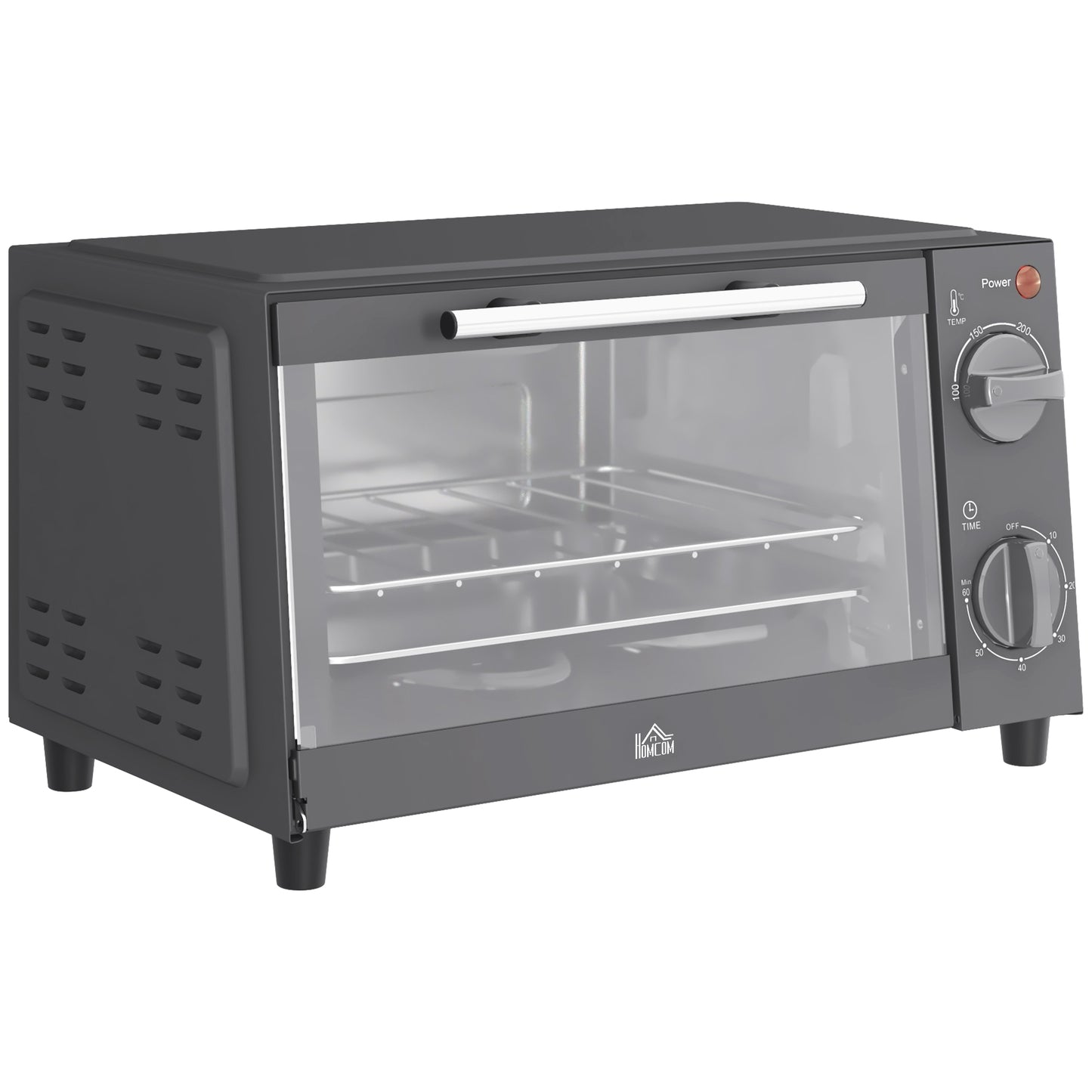 Mini four 9 L de comptoir avec grill, température réglable, minuterie, plateau et grille, 750W, gris