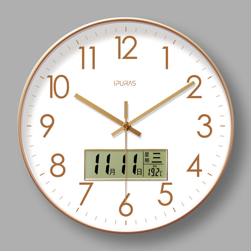2025 New 10/12/14 - inch Electronic Calendar Wall Clock. Monitors temp & humidity. Dual - display. Mute. Quartz movement.