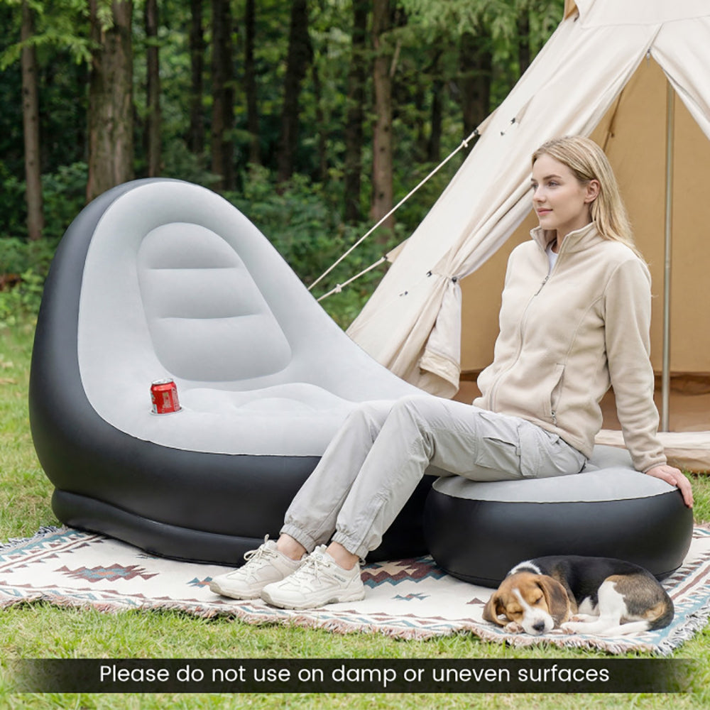 Canapé gonflable de camping avec pouf, sofa d'air portable, surface floquée, jusqu'à 100 kg