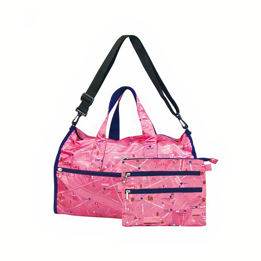 Sac de voyage pliable Boston, sac de rangement à main pour bagage, usage extérieur et professionnel, motif carte rose
