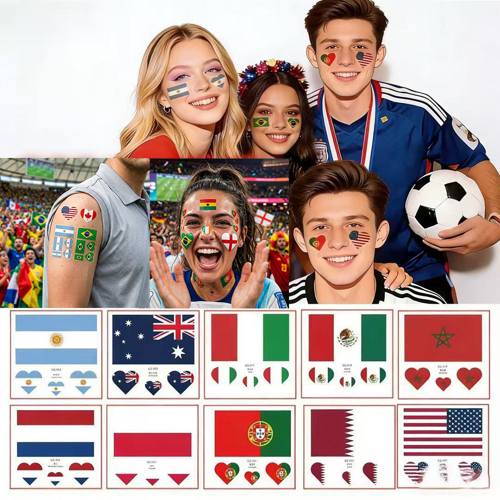 World Flag Temporary Tattoos World Flag Fake Tattoos Stickers Country Flags Face Tattoos Multicultural  Waterproof Hearts Face Tattoo For Sports Events Celebration Party Supplies