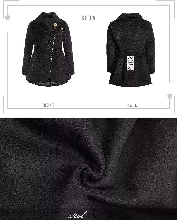Girls Wool - Blend Coat Warm Long Vintage Jacket For Kids 3 - 5 Years Toddler