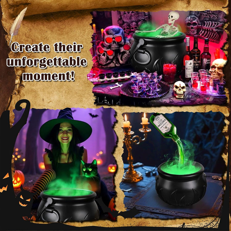 Halloween Spooky Witch Decor: Witch Cauldron, Floating Bottle Fog Machine & Skull LED Light – For Party & Home