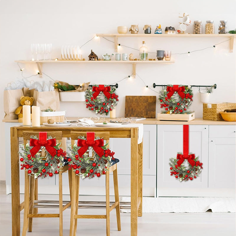 Farmhouse Mini Christmas Cabinet Wreaths, Set of 6 with Ribbon Tie-Ons