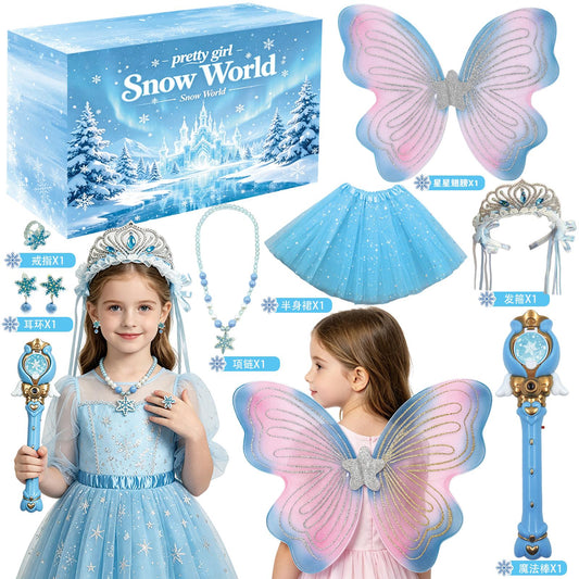 Snow World Princess Dress - Up Set With Wings, Tutu & Magic Wand For Girls