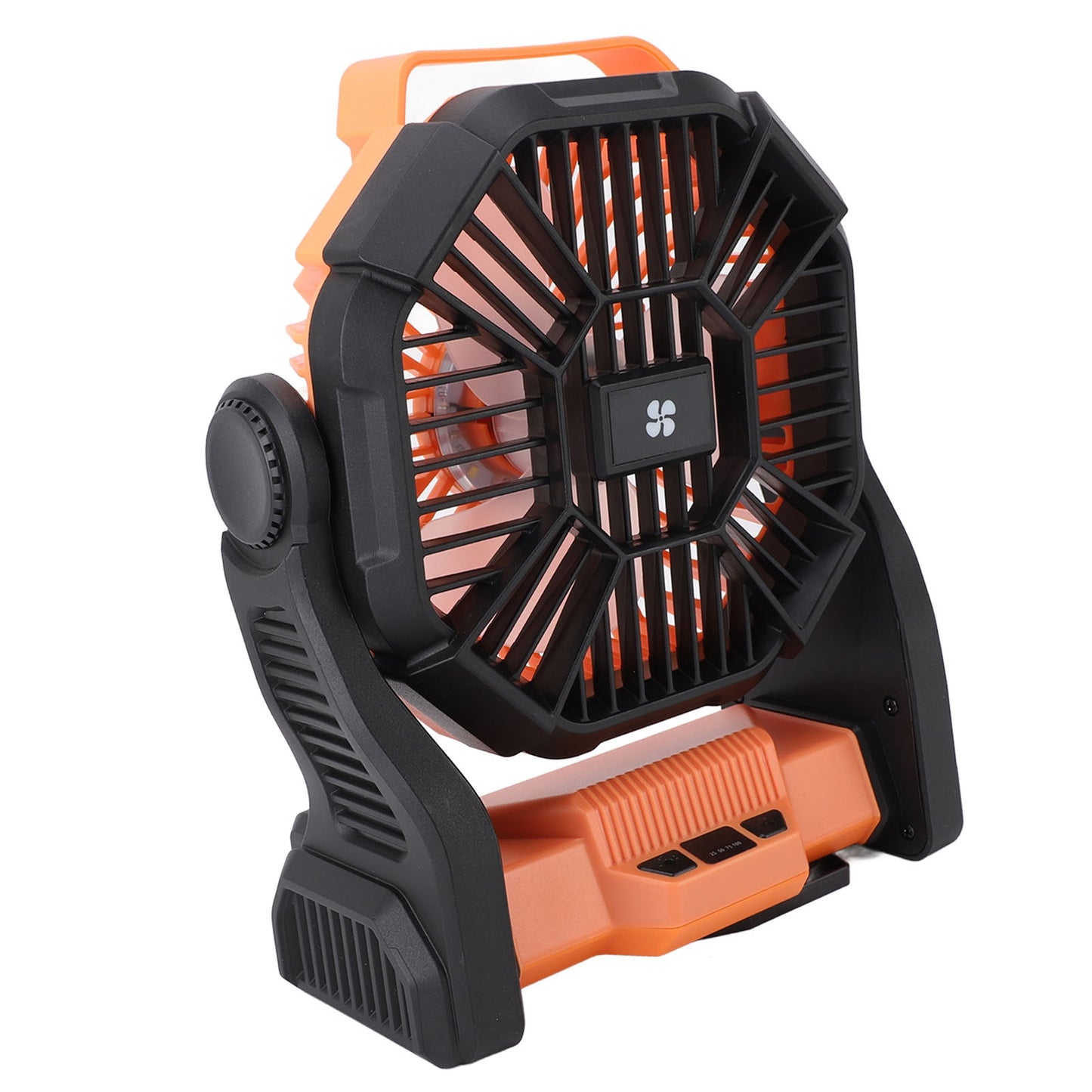 Ventilateur de camping USB rechargeable pour tente avec lanterne LED, orange