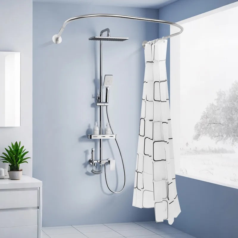 U Shape Shower Curtain Rod Retractable 0.9-1.3m Home Balcony Shower Room Shower Rod Curtain Bathroom Shower
