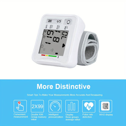 Wrist Blood Pressure Monitor, LCD Display, Audio Prompts, Adjustable Cuff, Irregular Heartbeat Detection, Easy To Use, Perfect For Elderly Care, For Medical And Home Use, Blood Pressure Monitor (without Batteries), Good Gift