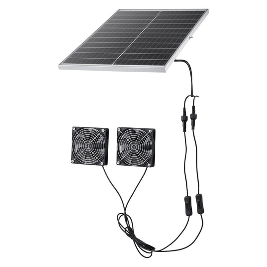 Solar Powered Fan, 30W Solar Panel With 2 Fans, Adjustable Solar Panel Angle, 2668 RPM High-Speed, Flexible Installation, Fast Air Exchange For Greenhouse, Grow Tents, Chicken Coops, Shelters