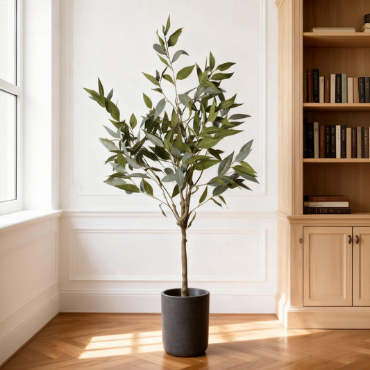 5FT Artificial Eucalyptus Tree With Black Plastic Pot, Realistic Fake Potted Plant For Home Office Indoor Decoration,  Green Faux Tree, 1pc Set