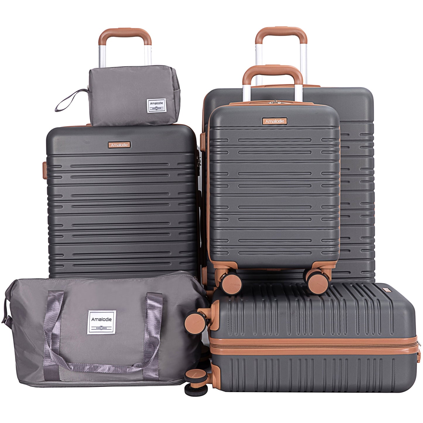 Ensemble de 6 valises rigides ABS avec serrure TSA, gris
