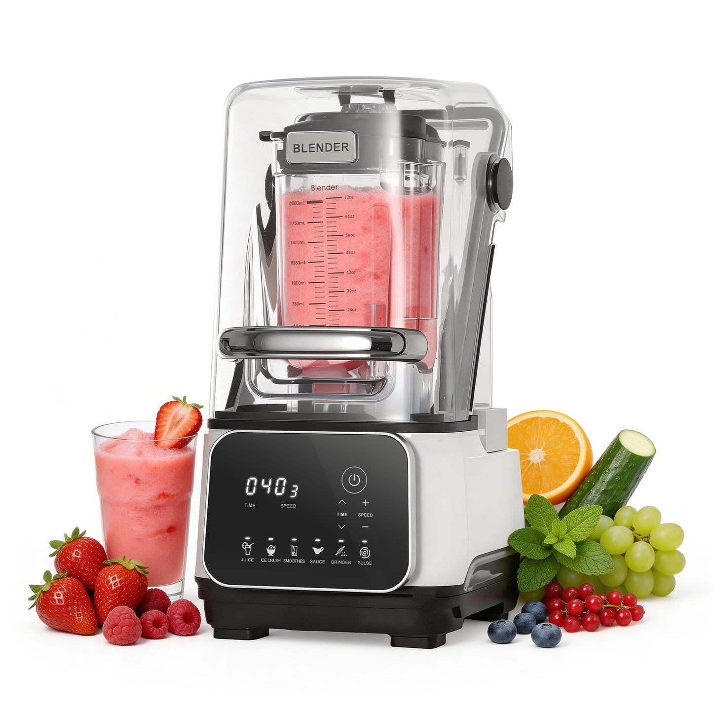 Blender professionnel 2L (68 oz) 2200W 26000 tr/min, 6 programmes, autonettoyant, blanc