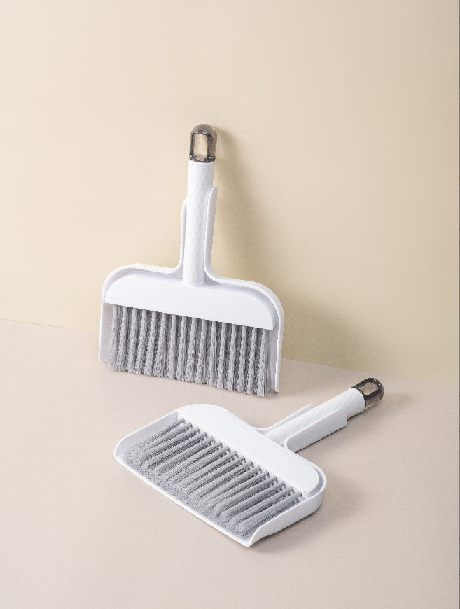 Desktop cleaning set-broom + dustpan-white-1 set