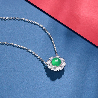Collier Argent S925 45cm Pendentif Chrysoprase Verte 6mm