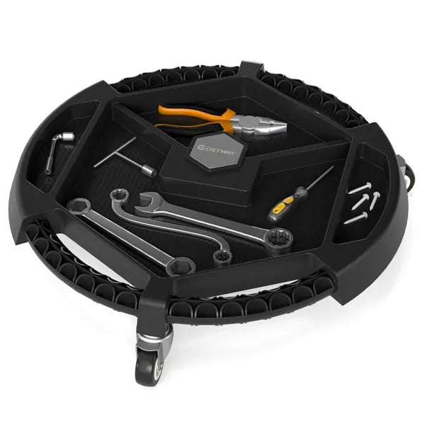 Rolling Garage Tool Caddy With 4 Storage Compartments & Magnetic Holders, 360' Swivel Wheels Portable Tool Tray Organizer