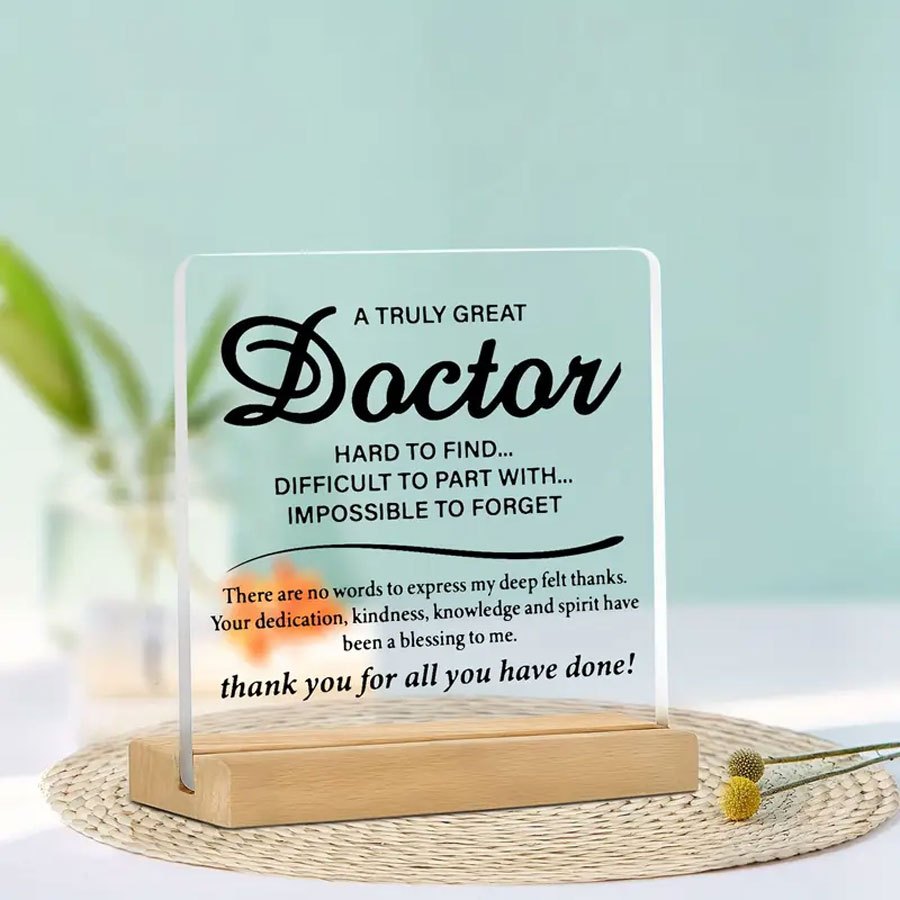 1. Unique Doctor Appreciation Gift - Heartfelt Thank You Acrylic Desk Plaque with Wooden Base, Perfect for Men in Medicine, Ideal for Thanksgiving & Everyday Gratitude, Medical Office Decor